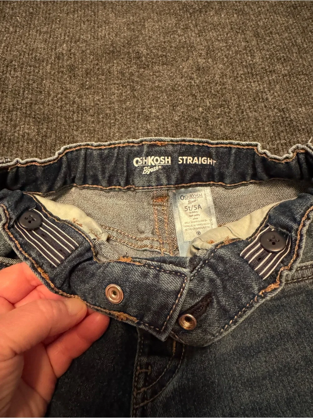 OshKosh B'gosh Boys Straight Jeans 5T Adjustable Waist Blue Denim Classic